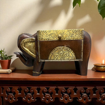 Handcrafted Wooden Elephant Storage Box