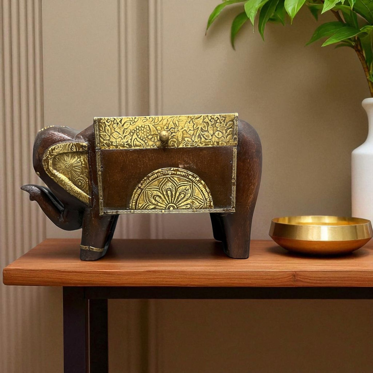 Handcrafted Wooden Elephant Storage Box