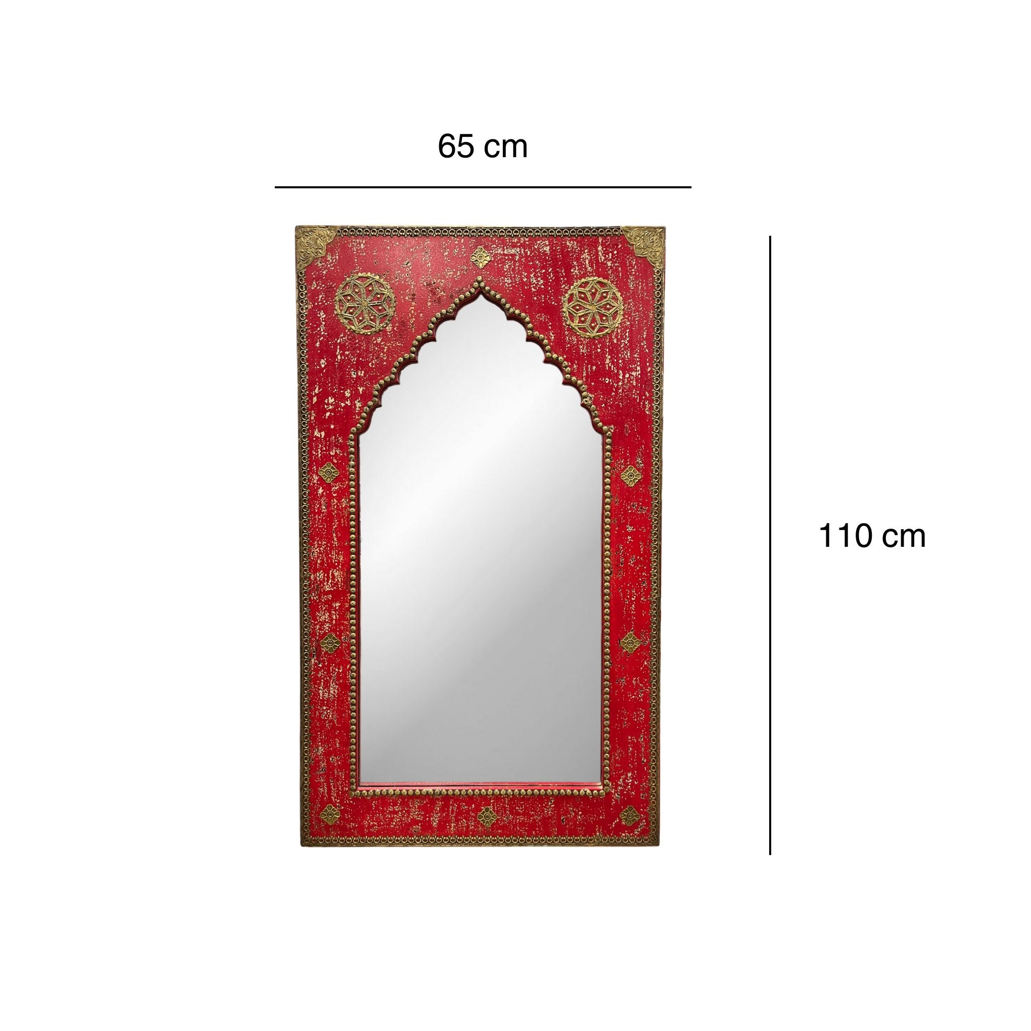 Raj Mahal Red Arch Carved Mirror – 3 Feet