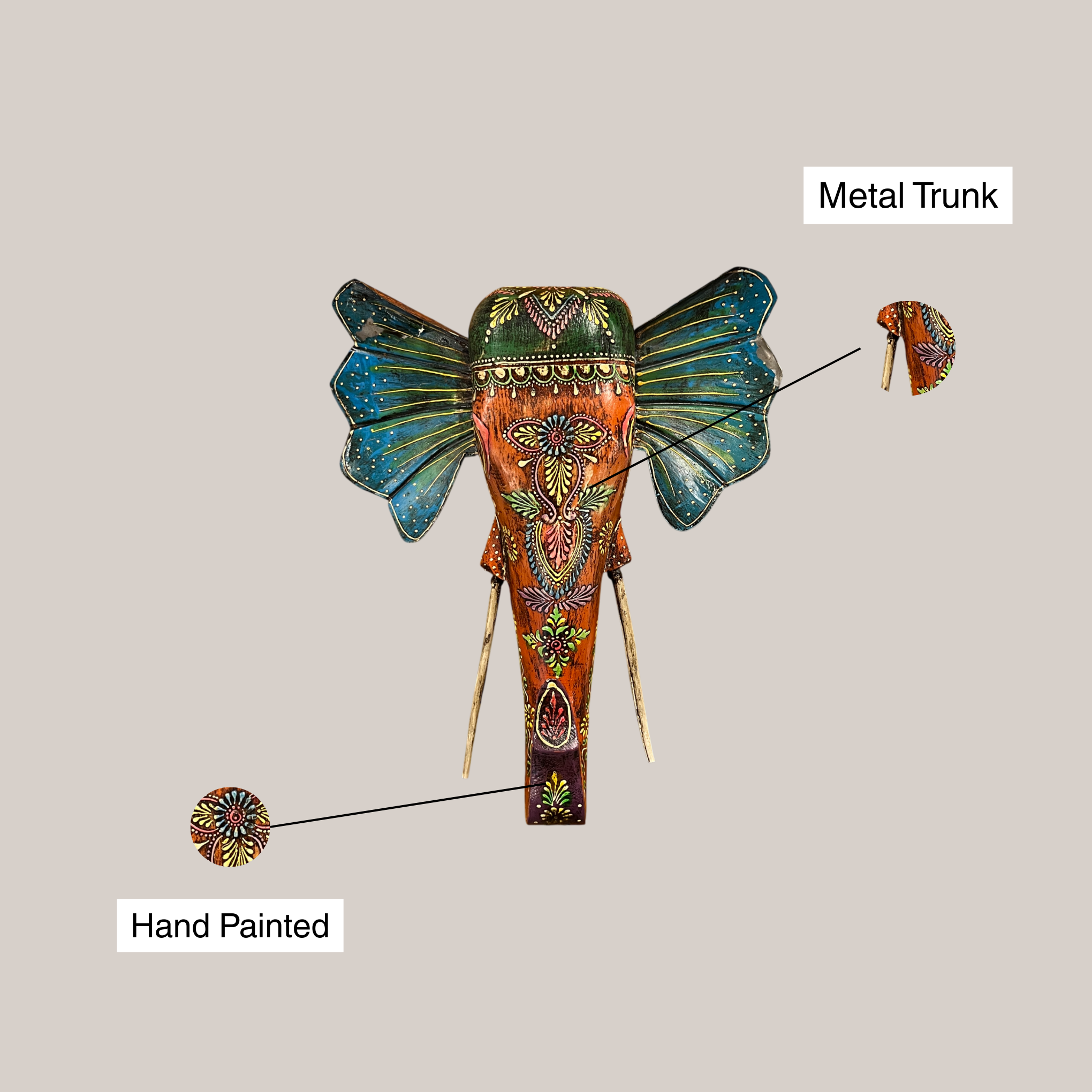 Handcrafted Decorative Elephant Head Wall Art