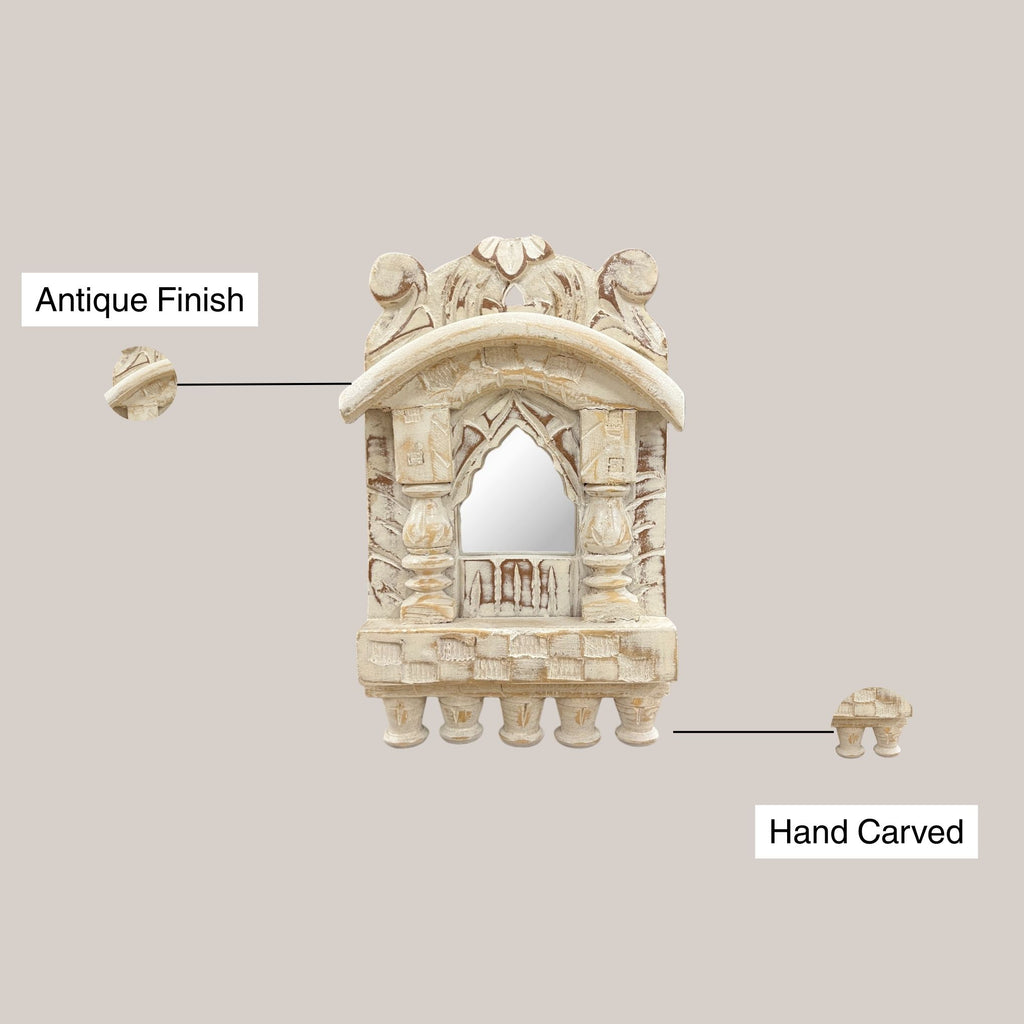 White Wooden Jharokha Wall Mirrors Set
