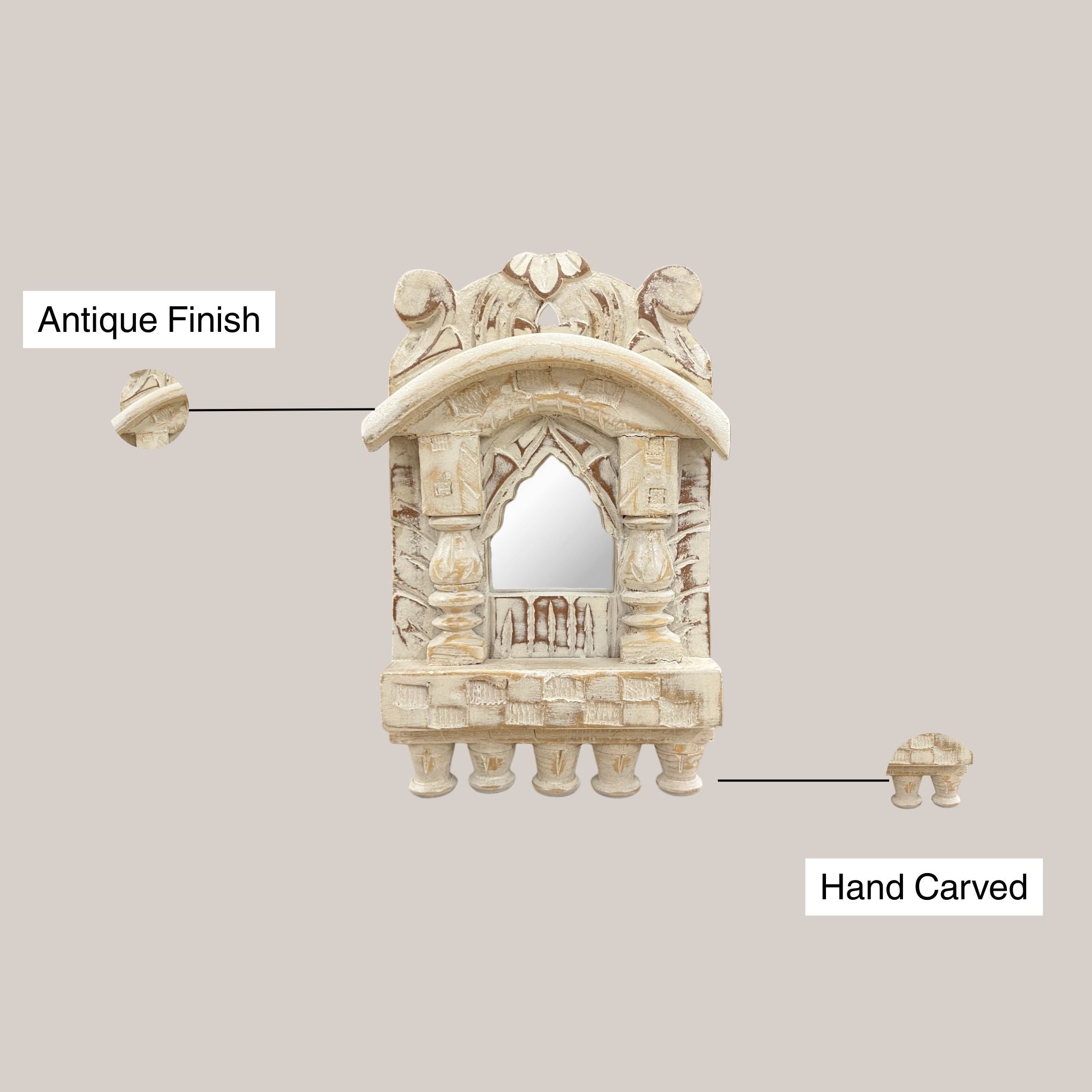 White Wooden Jharokha Wall Mirrors Set