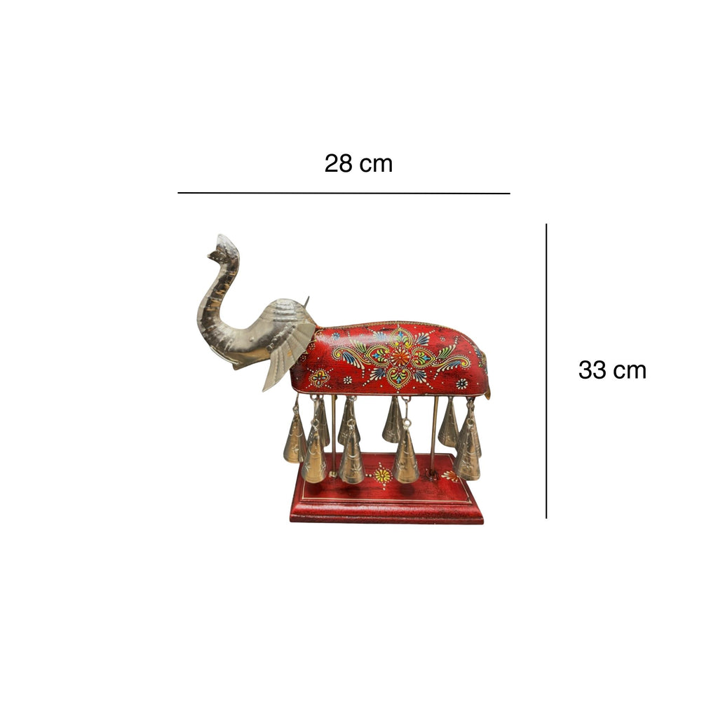 Hand painted Elephant Figurine with Bells - Red
