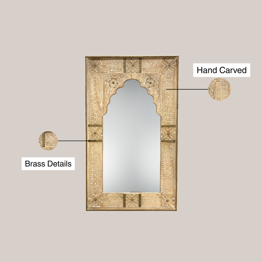 Distressed White Jharokha Mirror