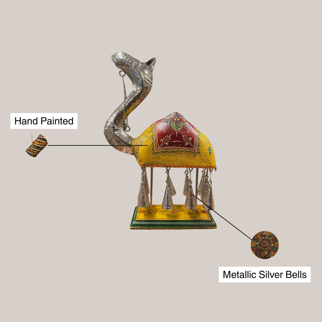 Handpainted Camel Figurine with Bells - Yellow