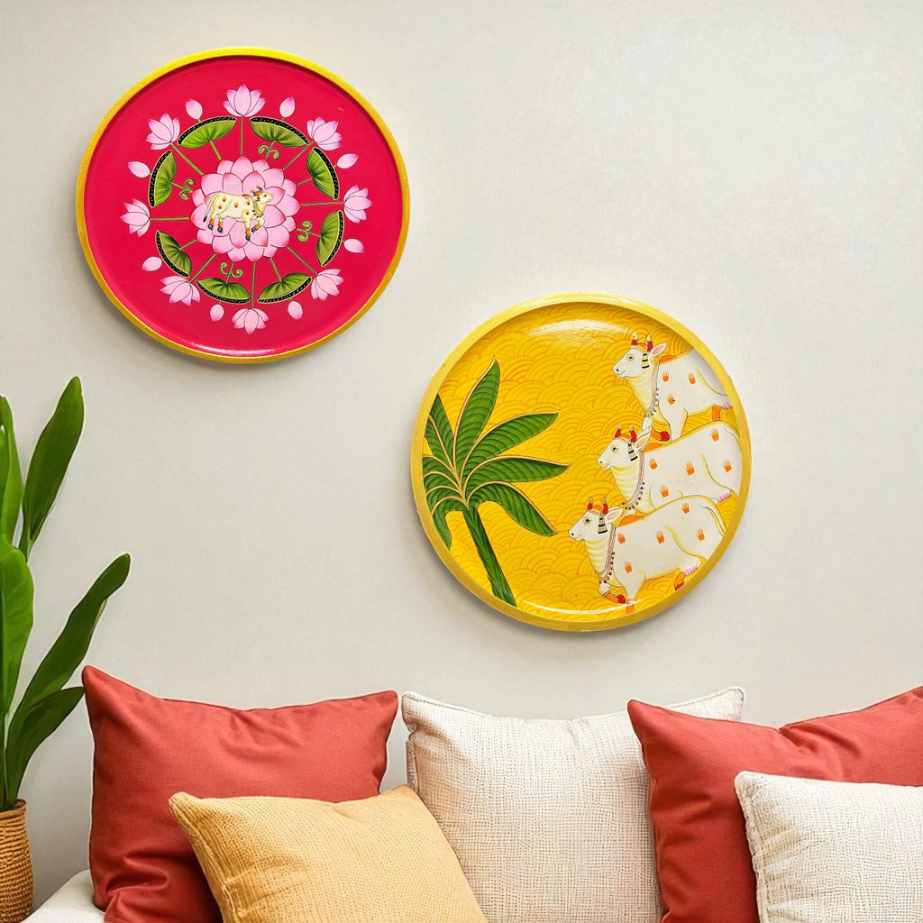 Hand Painted Nandi Wall Plate Pink