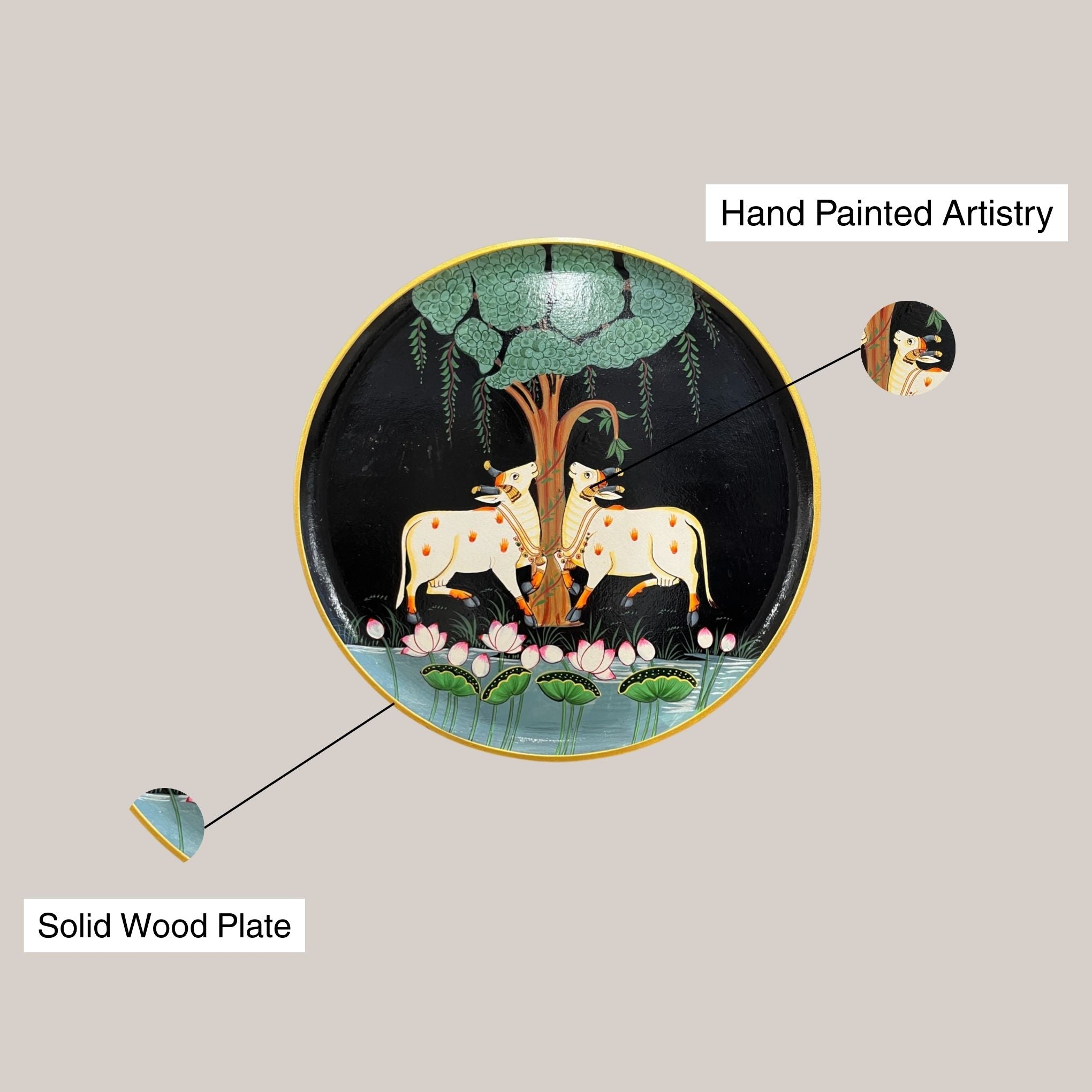 Hand Painted Nandi Wall Plate Black