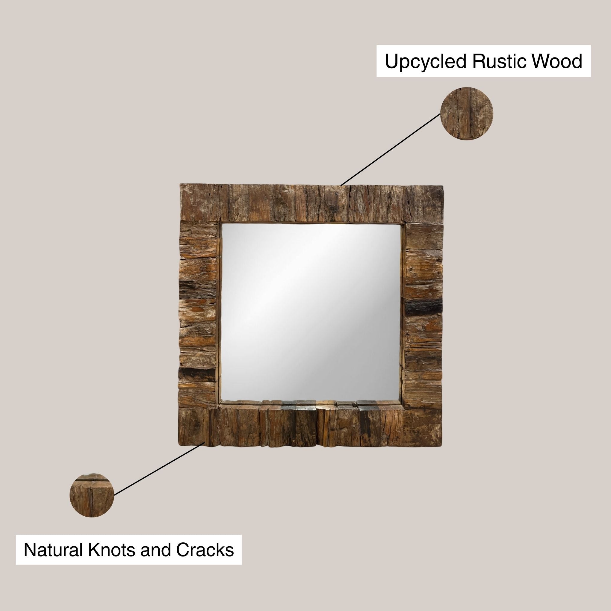 Dark Wooden Distressed Teak Mirror