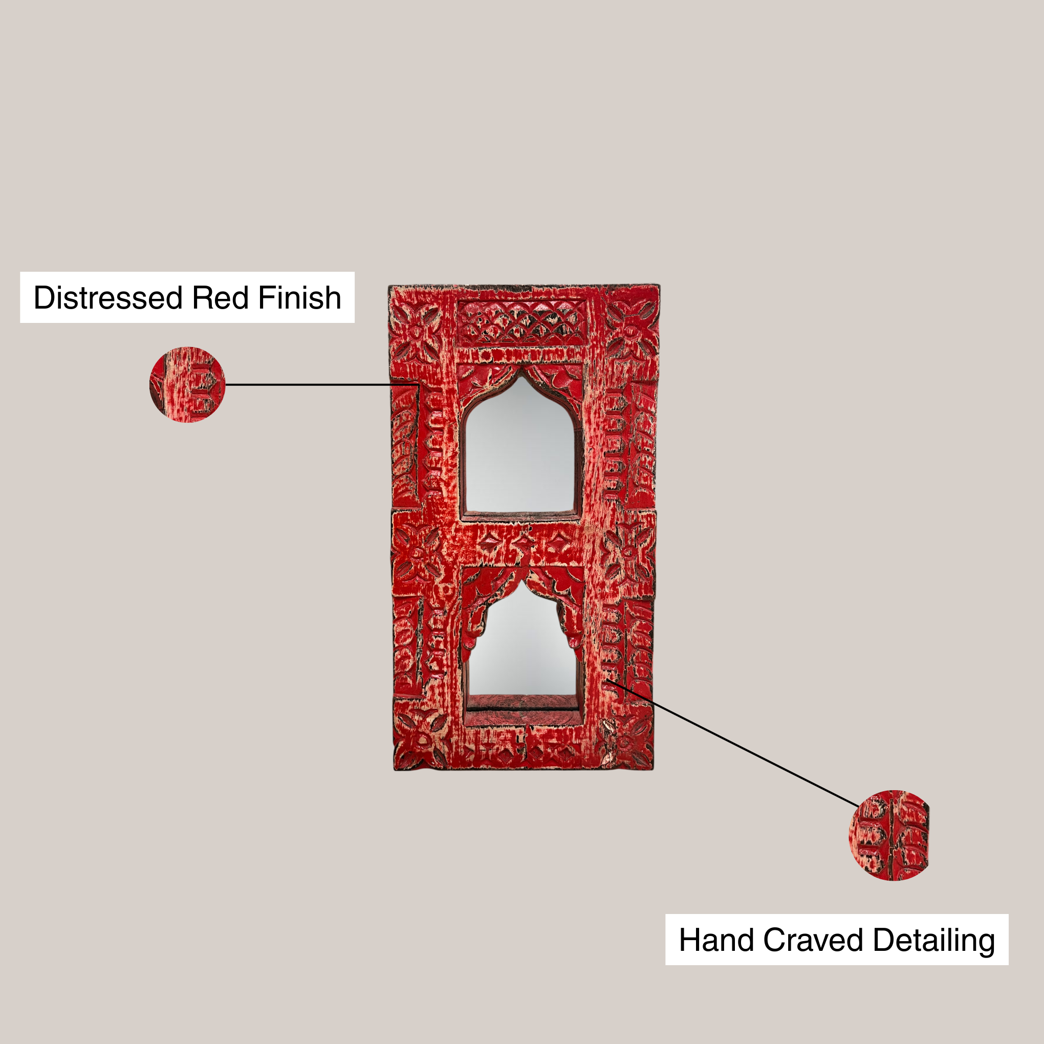 Small Jharokha Mirror (Red)