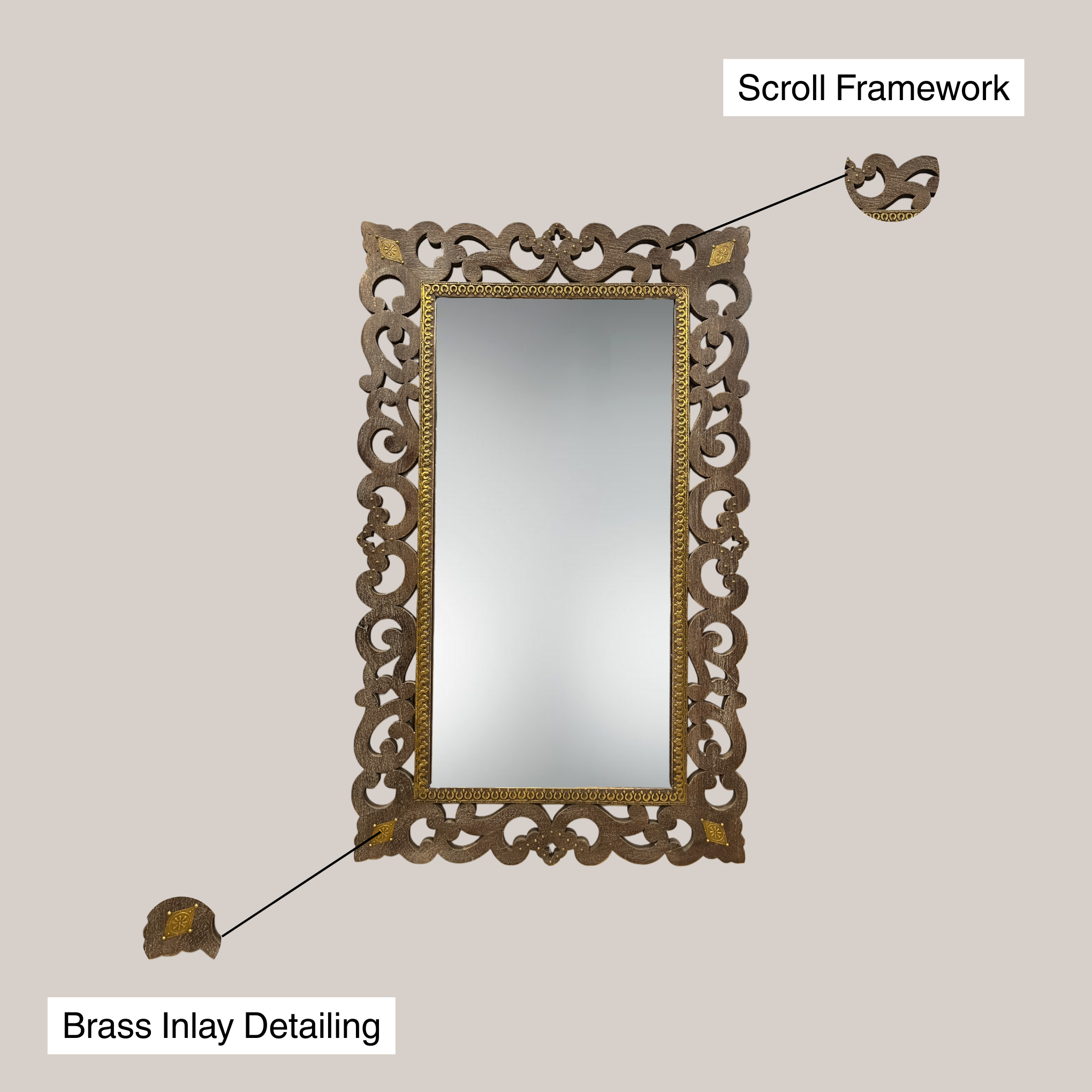 Heritage Scroll Carved Wall Mirror – 3 Feet