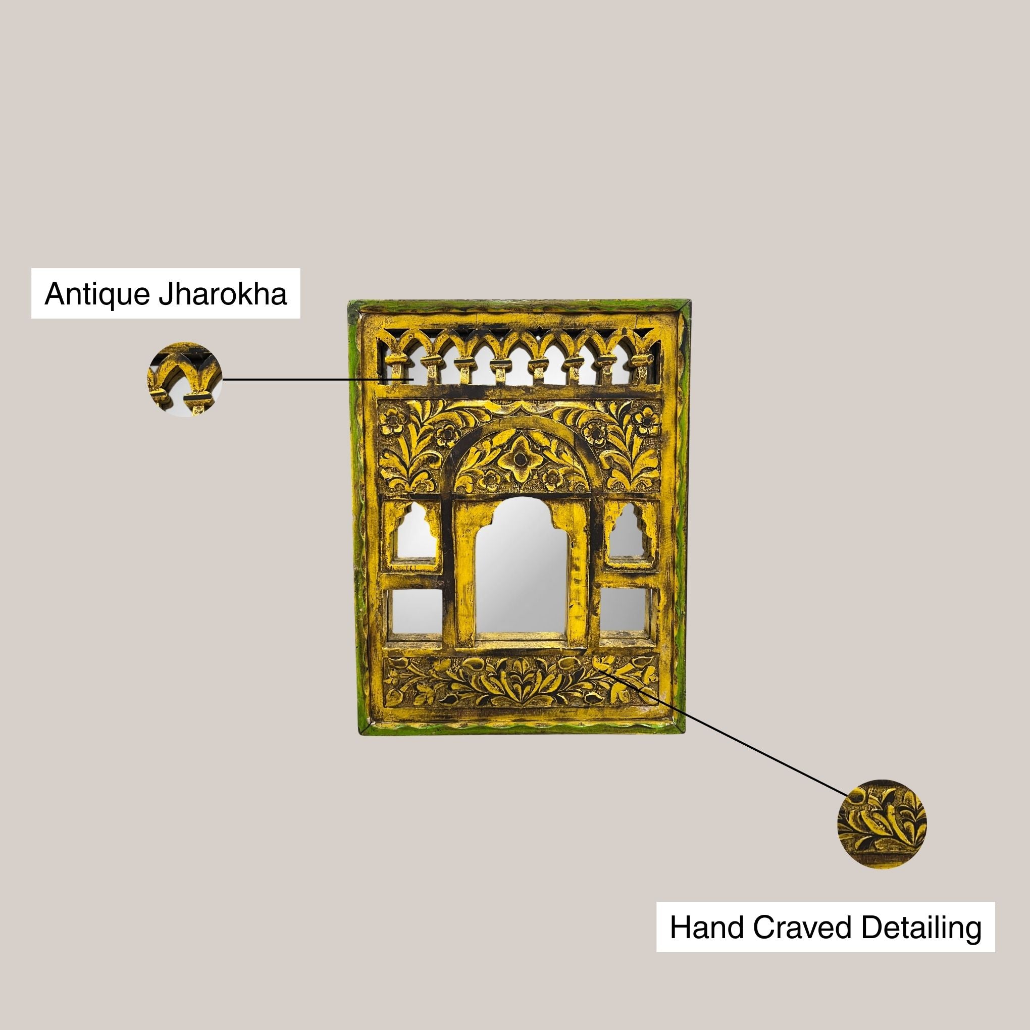 Small Yellow Jharokha Mirror