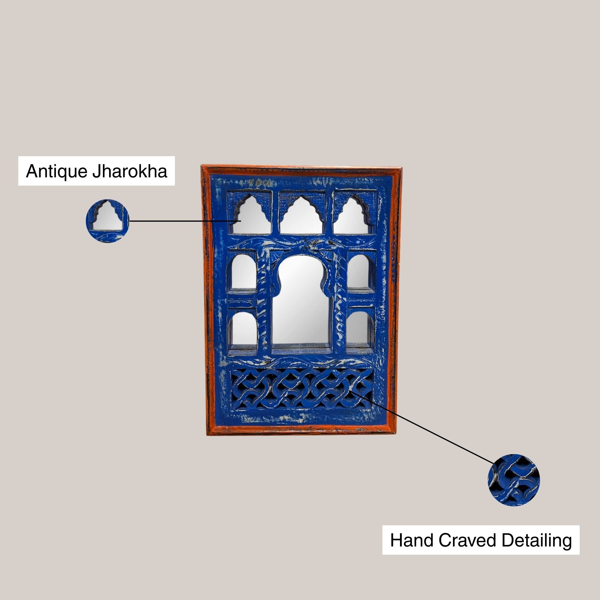 Small Blue Jharokha Mirror