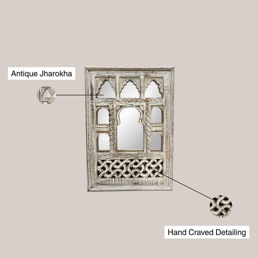 Small White Jharokha Mirror