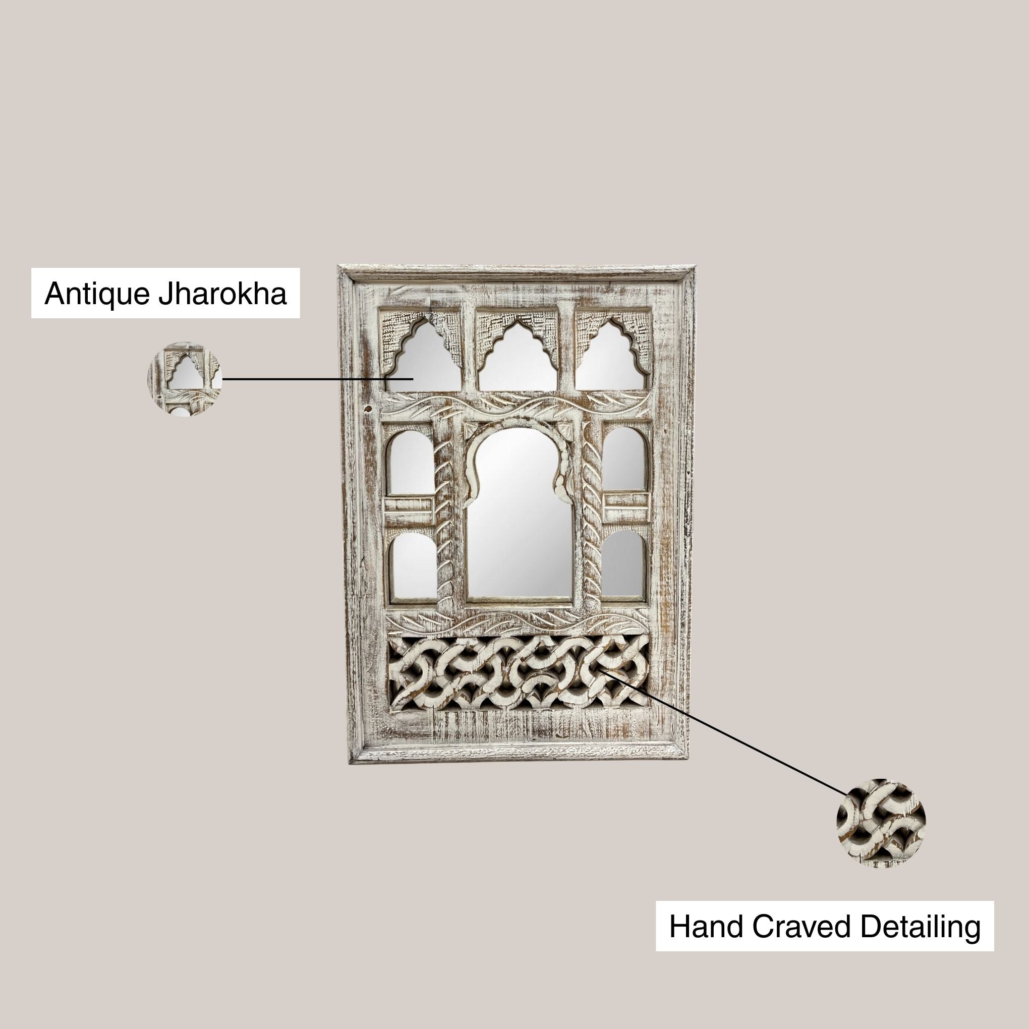 Small White Jharokha Mirror