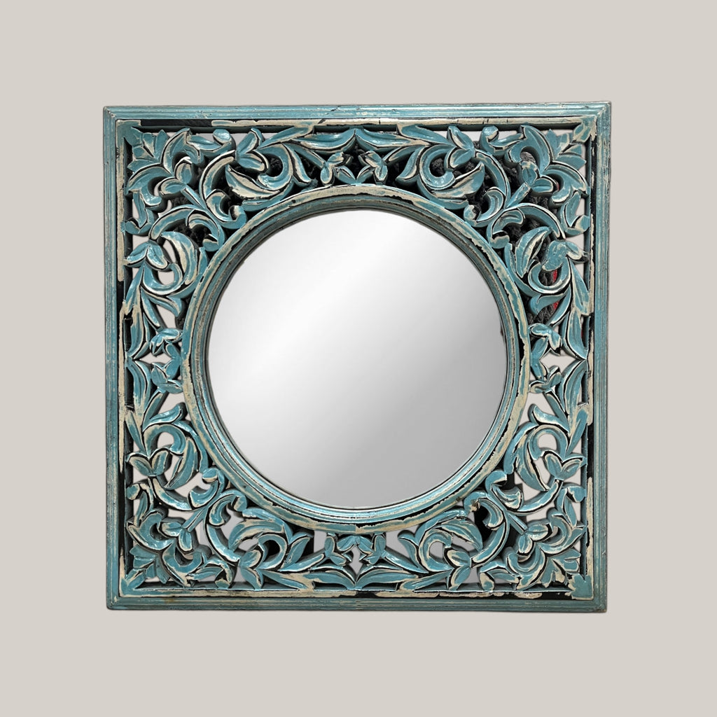 Blue Hand Carved Mirror