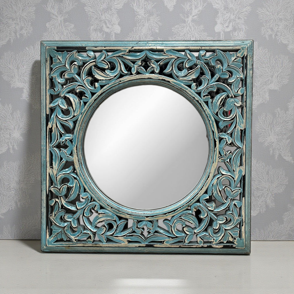 Blue Hand Carved Mirror