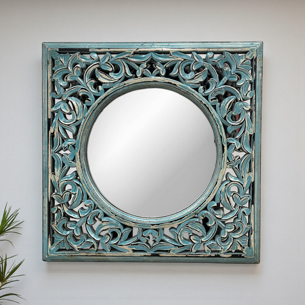 Blue Hand Carved Mirror