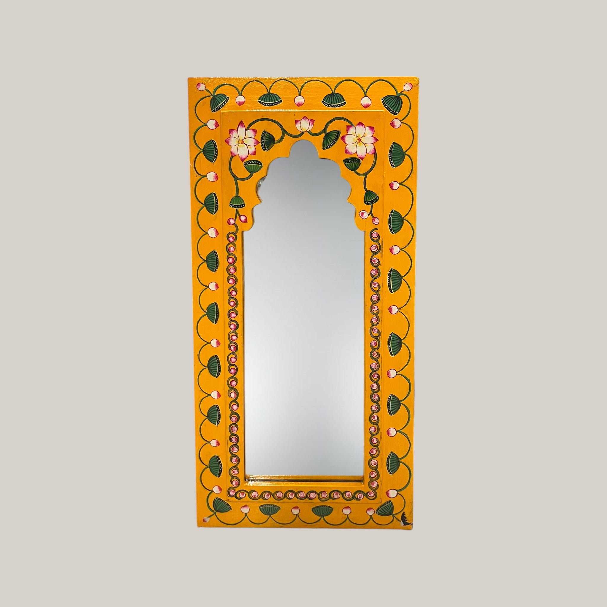 Hand Painted Yellow Mirror (White Flower)