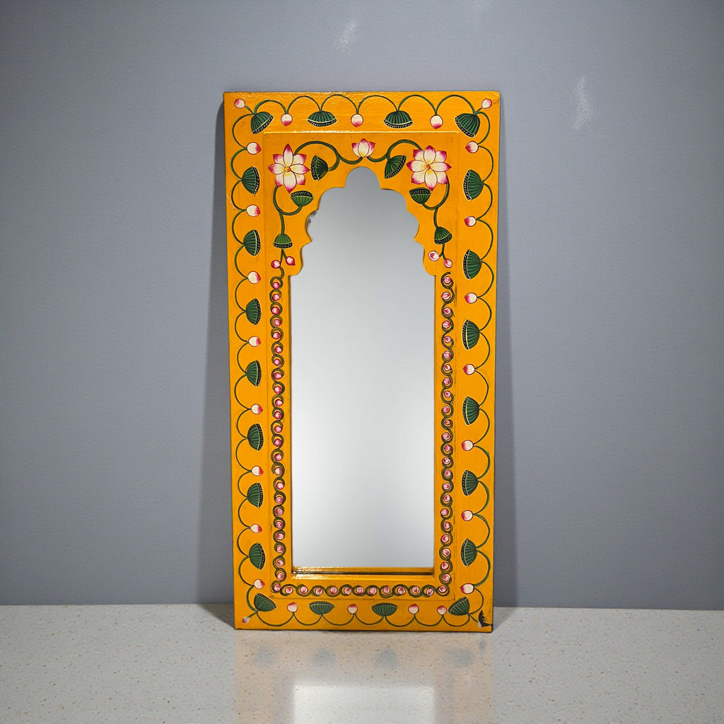 Hand Painted Yellow Mirror (White Flower)