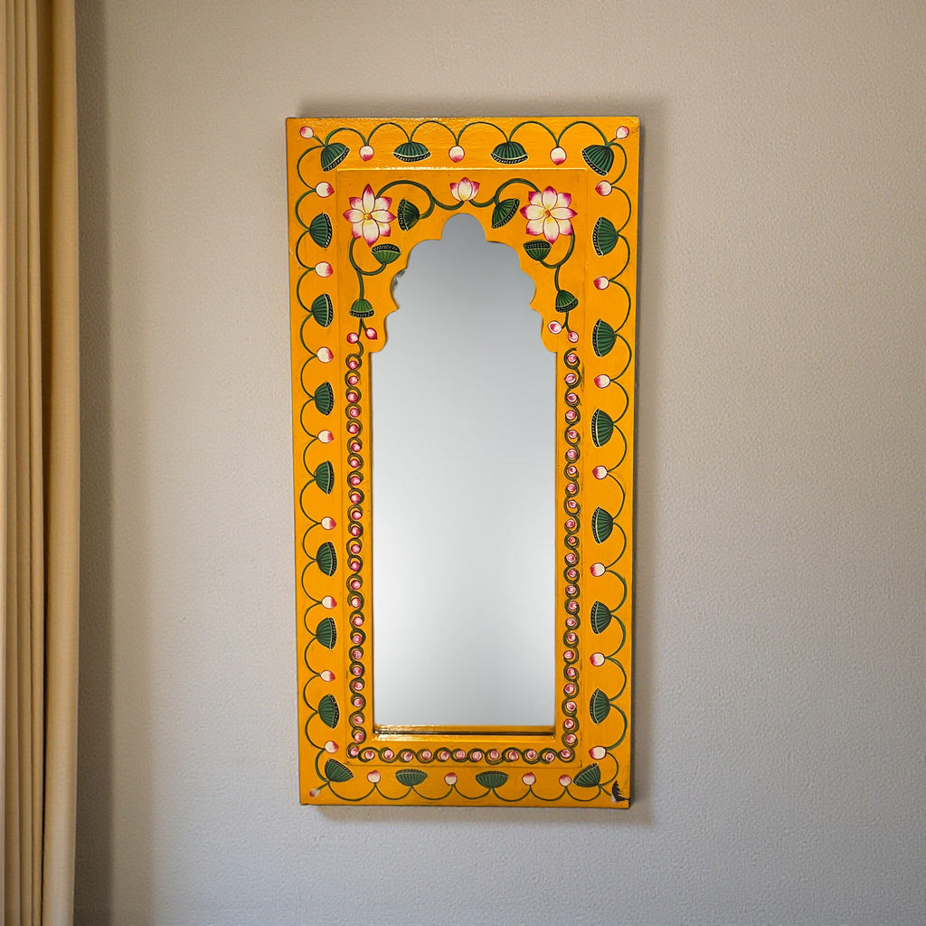 Hand Painted Yellow Mirror (White Flower)