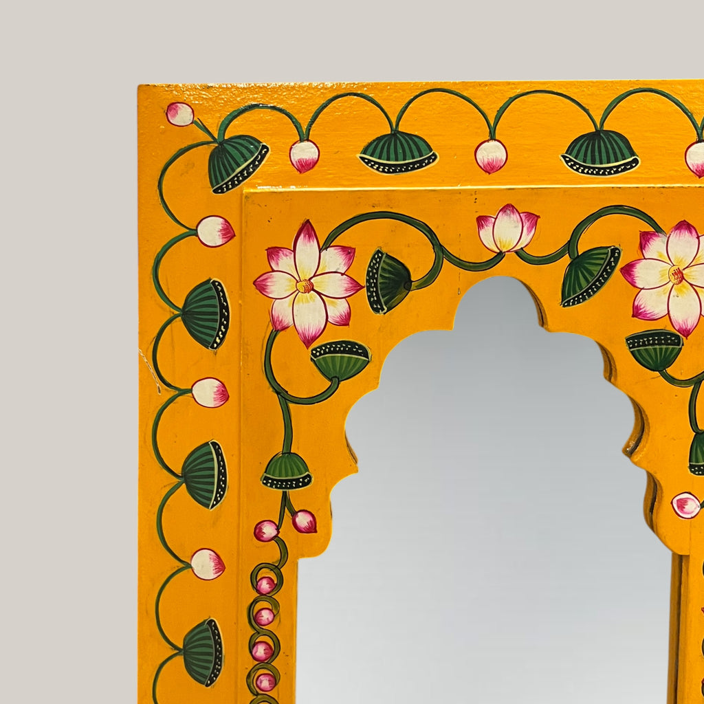 Hand Painted Yellow Mirror (White Flower)
