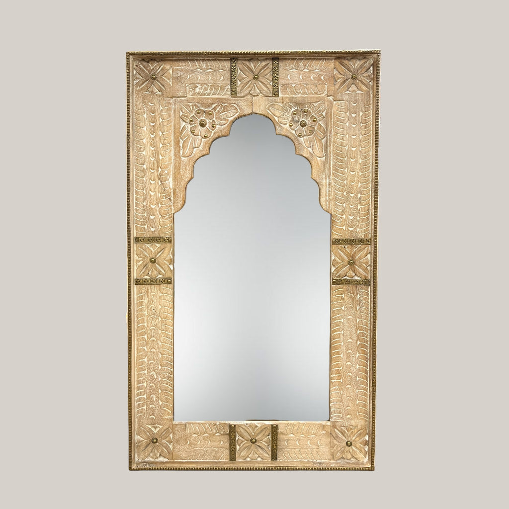 Distressed White Jharokha Mirror