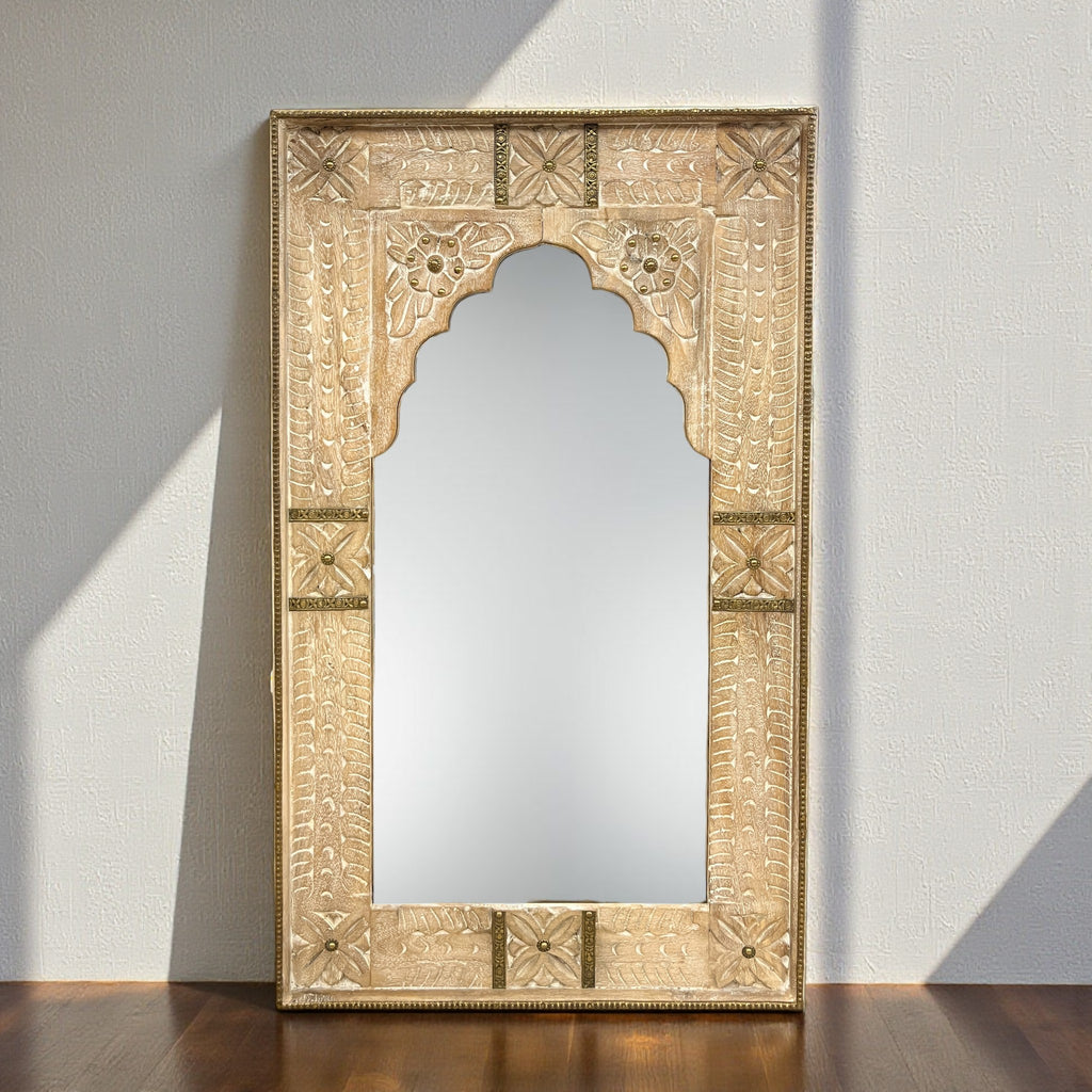 Distressed White Jharokha Mirror