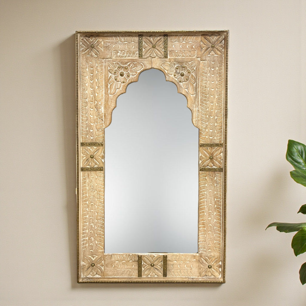 Distressed White Jharokha Mirror
