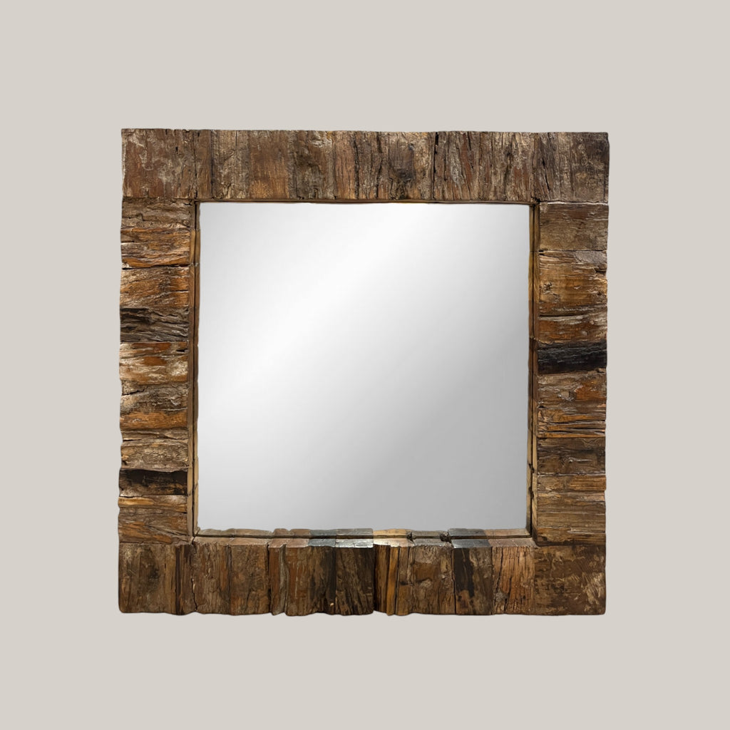 Dark Wooden Distressed Teak Mirror