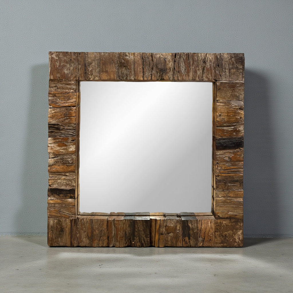 Dark Wooden Distressed Teak Mirror
