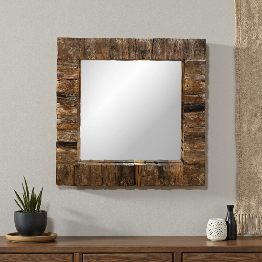 Dark Wooden Distressed Teak Mirror