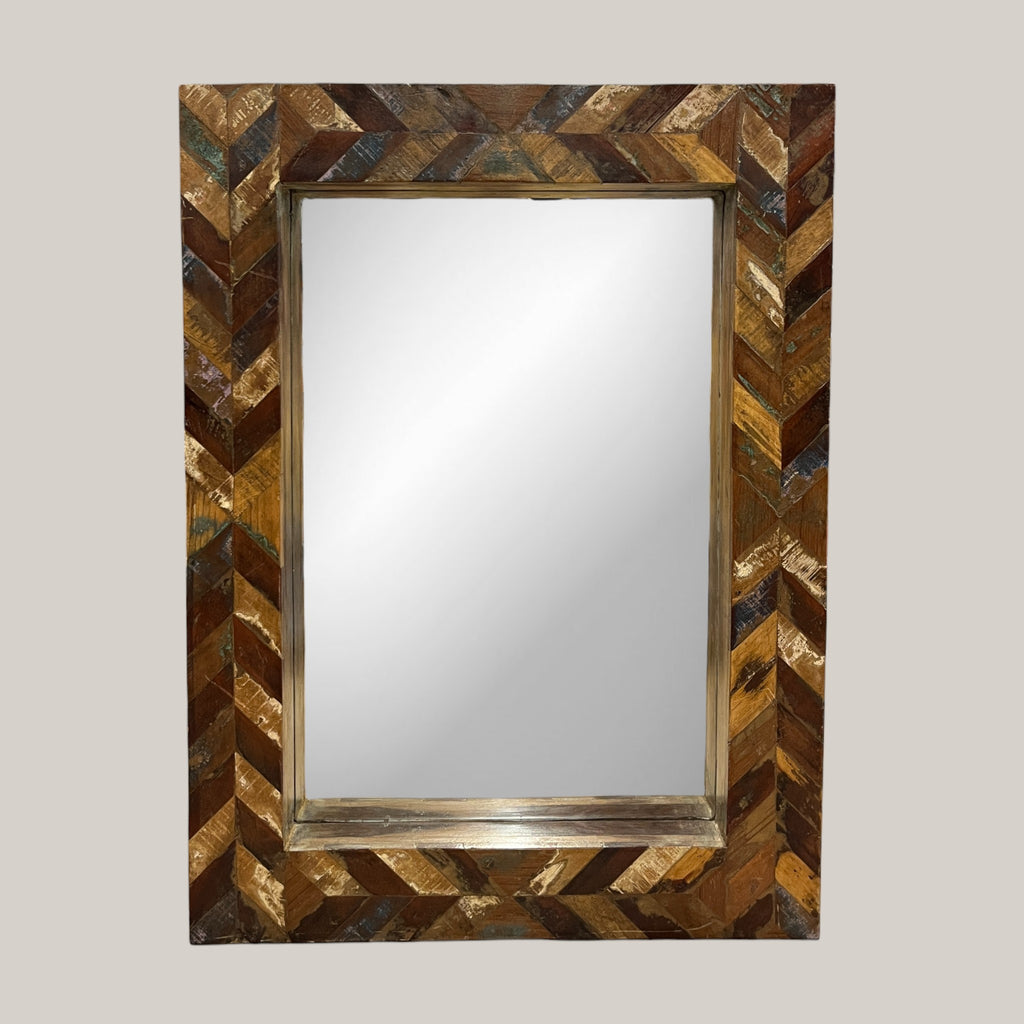 Distressed Wooden Patterned Mirror