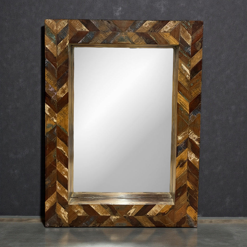 Distressed Wooden Patterned Mirror