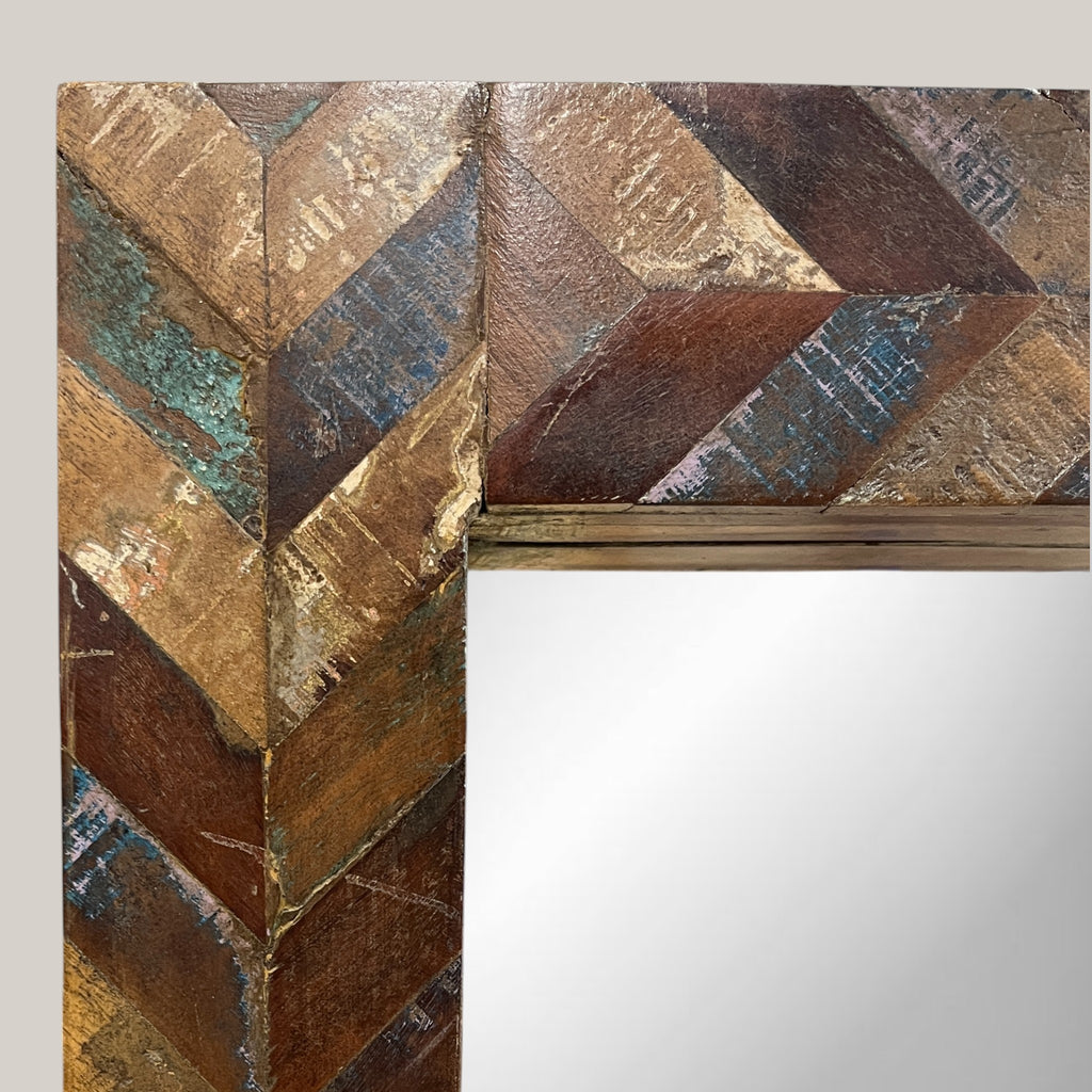 Distressed Wooden Patterned Mirror