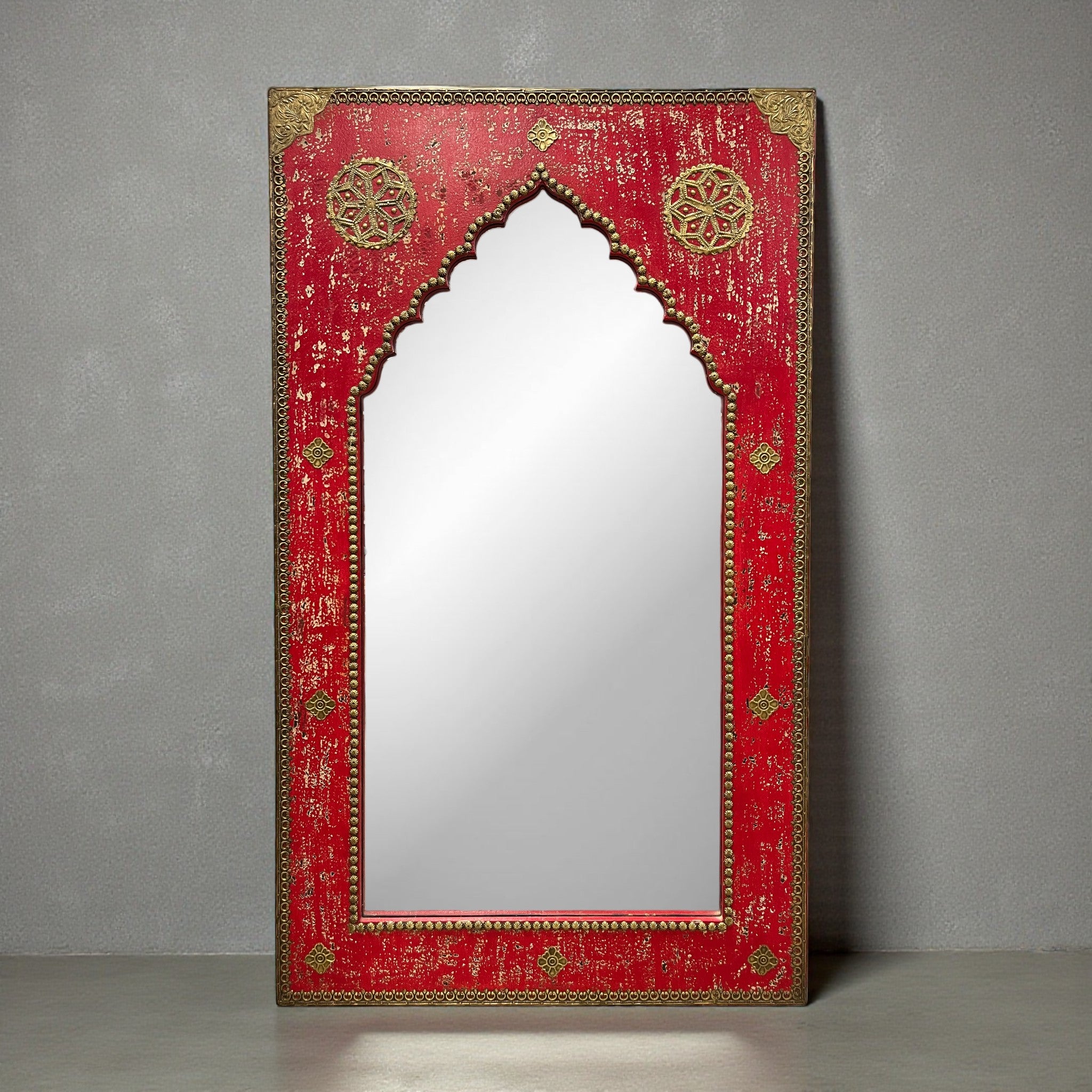 Raj Mahal Red Arch Carved Mirror – 3 Feet