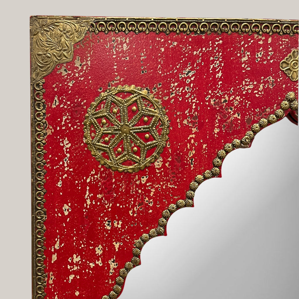 Raj Mahal Red Arch Carved Mirror – 3 Feet