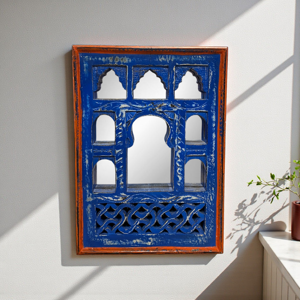 Small Blue Jharokha Mirror