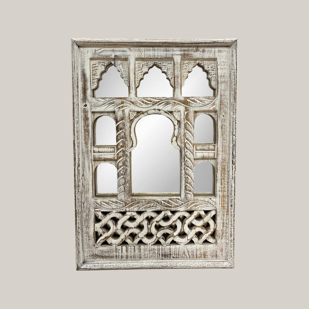 Small White Jharokha Mirror