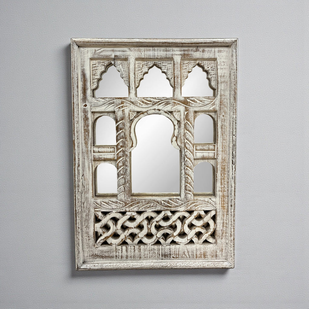 Small White Jharokha Mirror