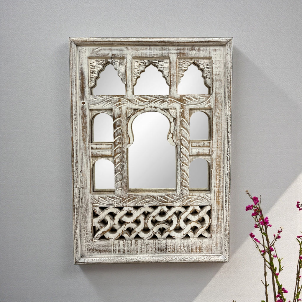 Small White Jharokha Mirror