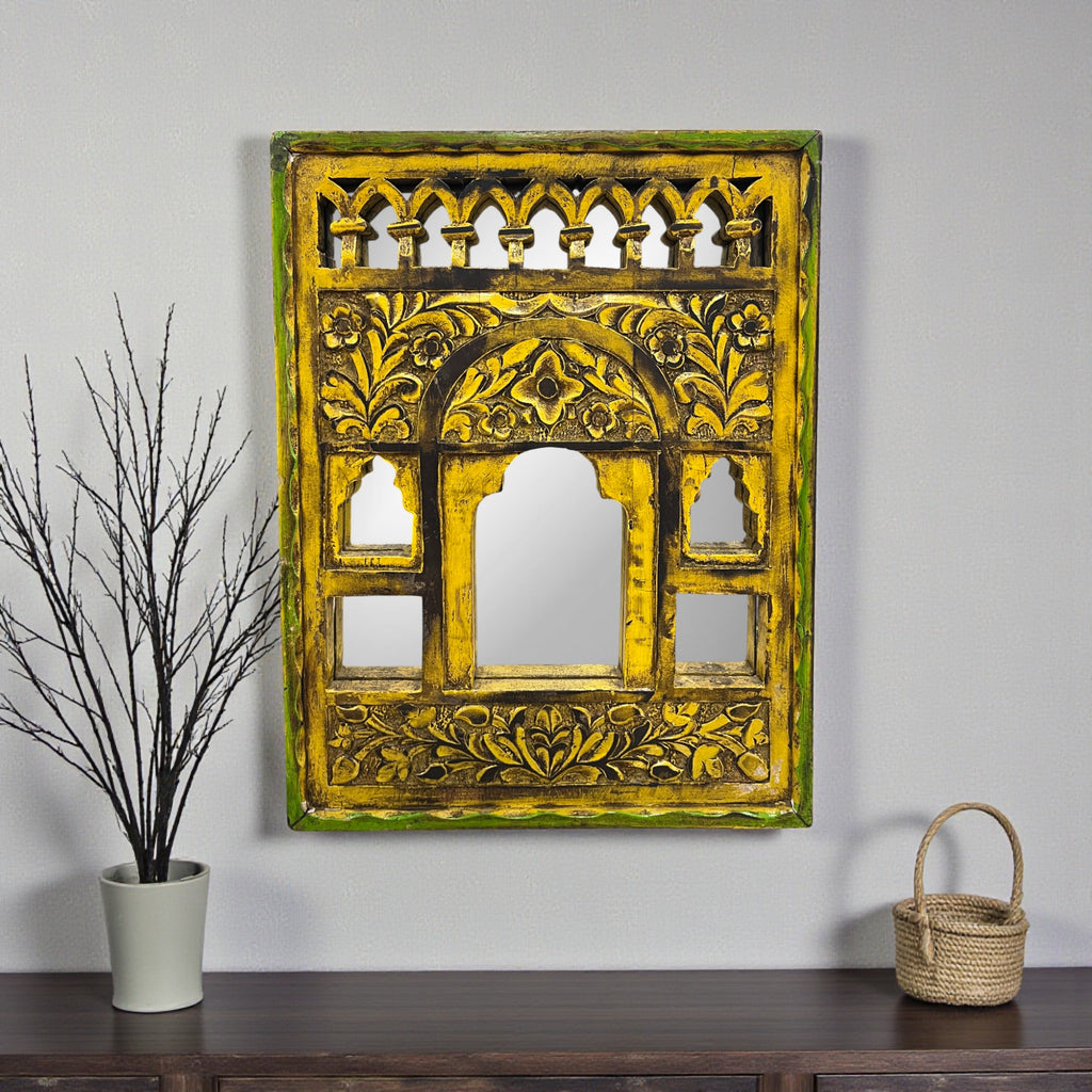 Small Yellow Jharokha Mirror