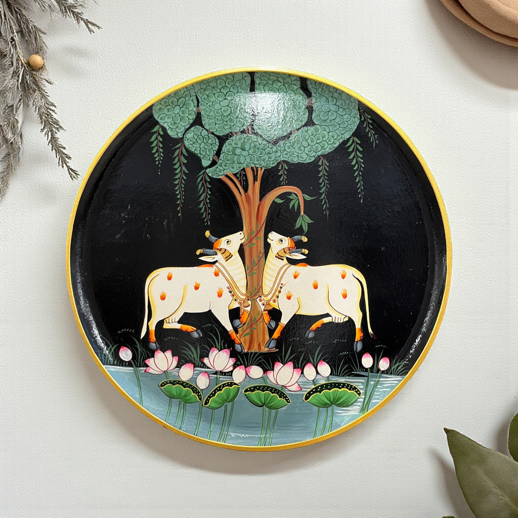Hand Painted Nandi Wall Plate Black