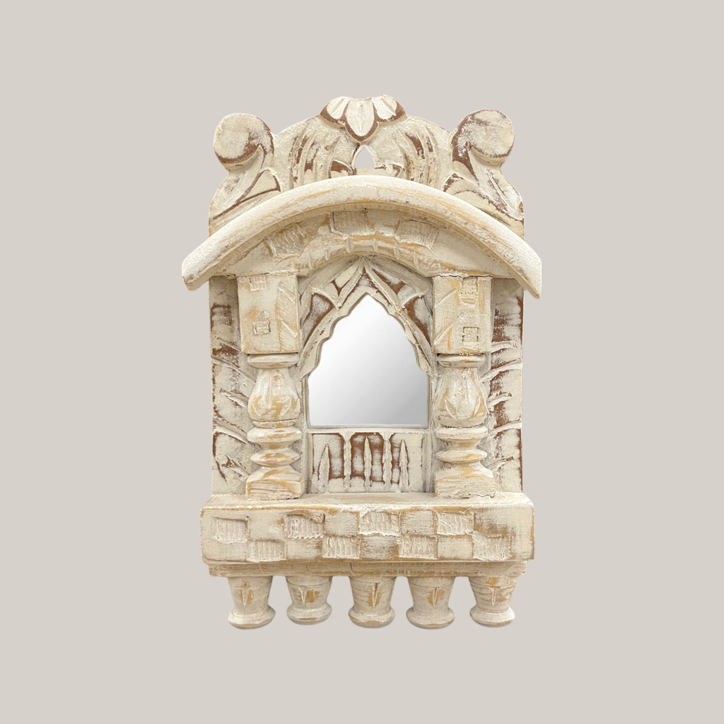 White Wooden Jharokha Wall Mirrors Set