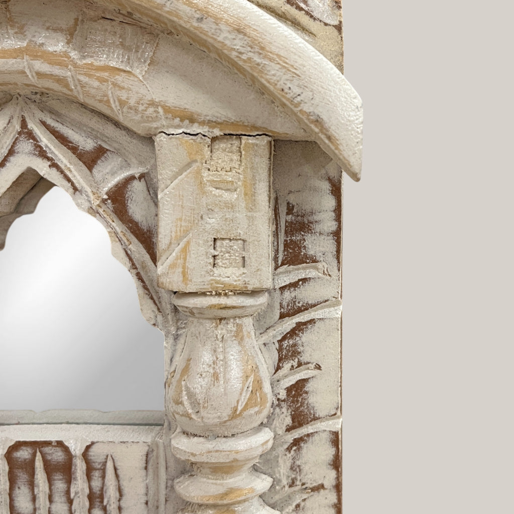 White Wooden Jharokha Wall Mirrors Set