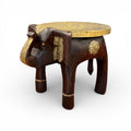 Handcrafted Wooden Elephant Stool - Brown with Brass