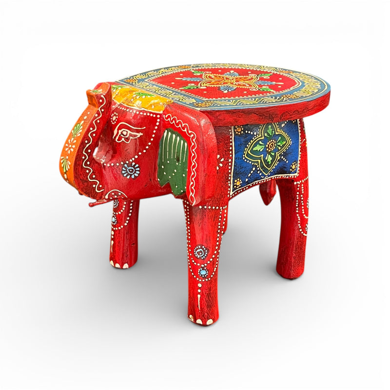 Handcrafted Wooden Elephant Stool - Red