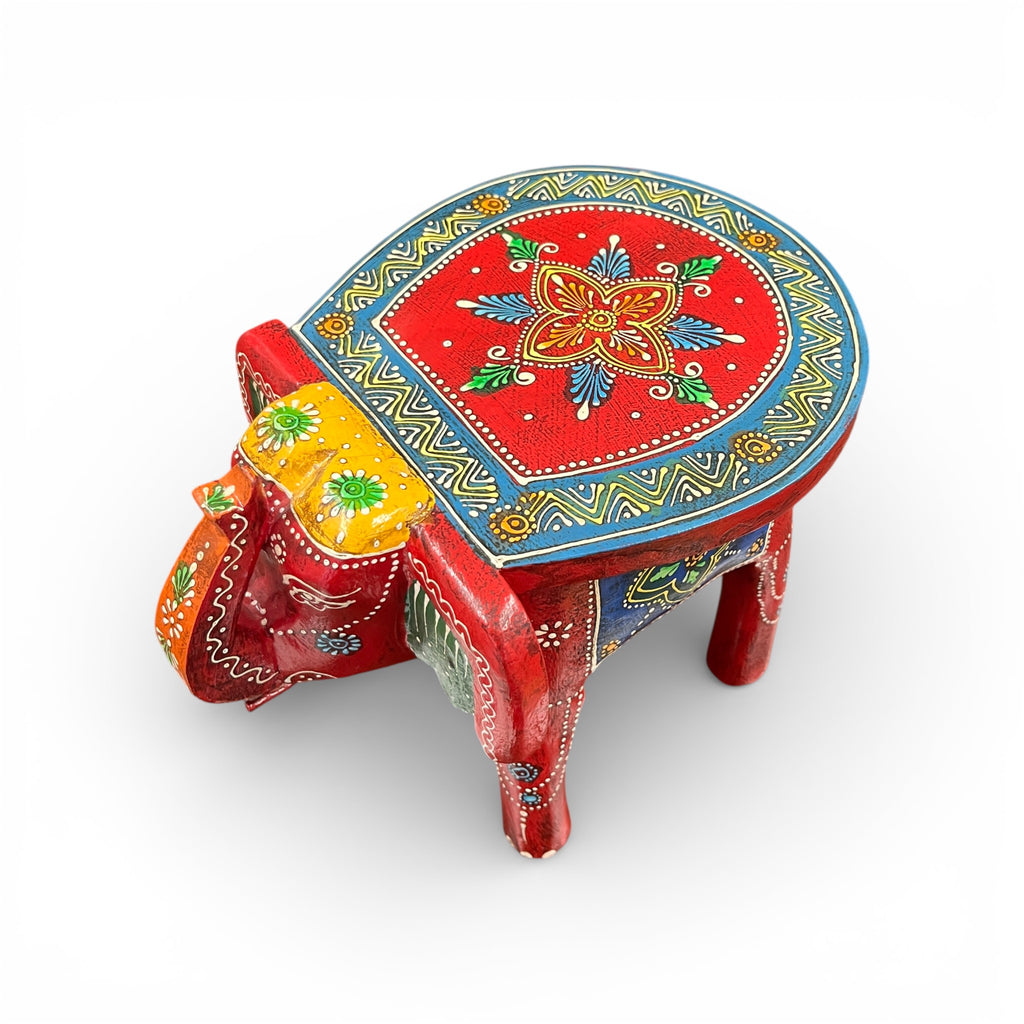 Handcrafted Wooden Elephant Stool - Red