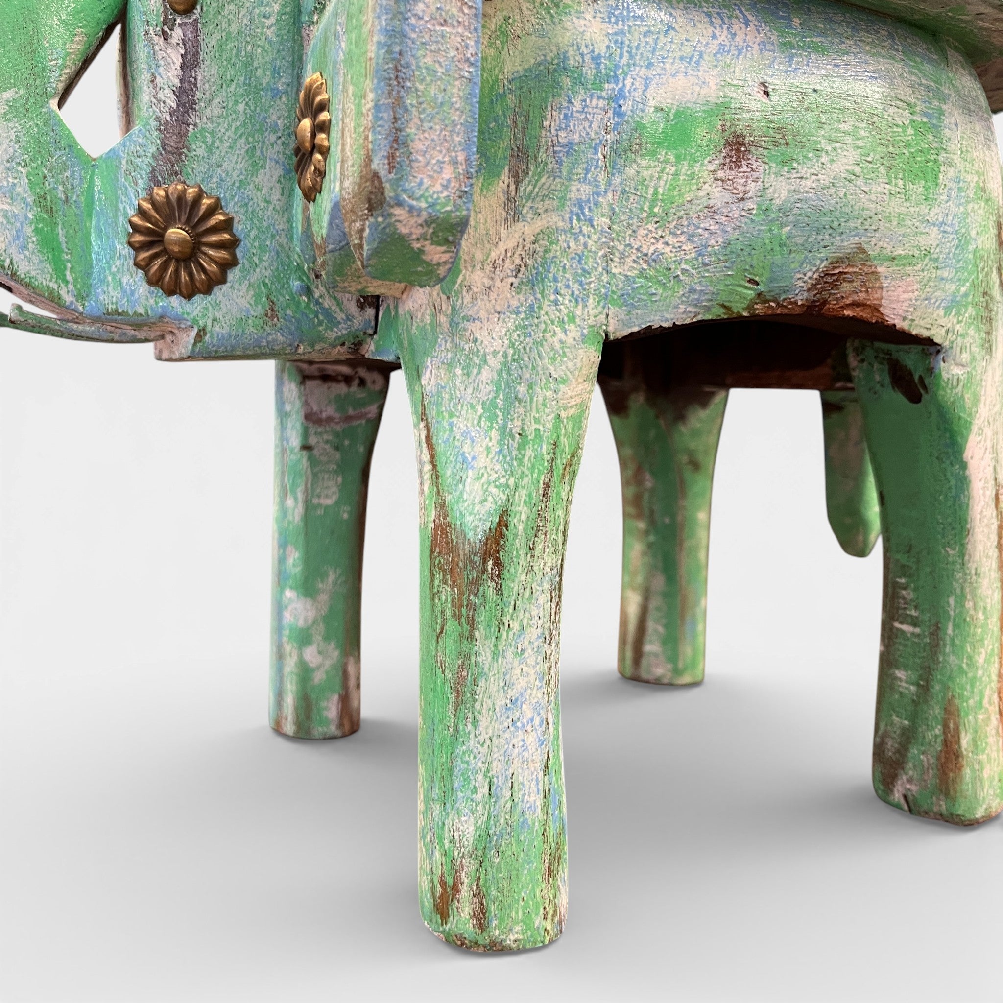 Handcrafted Wooden Elephant Stool - Green