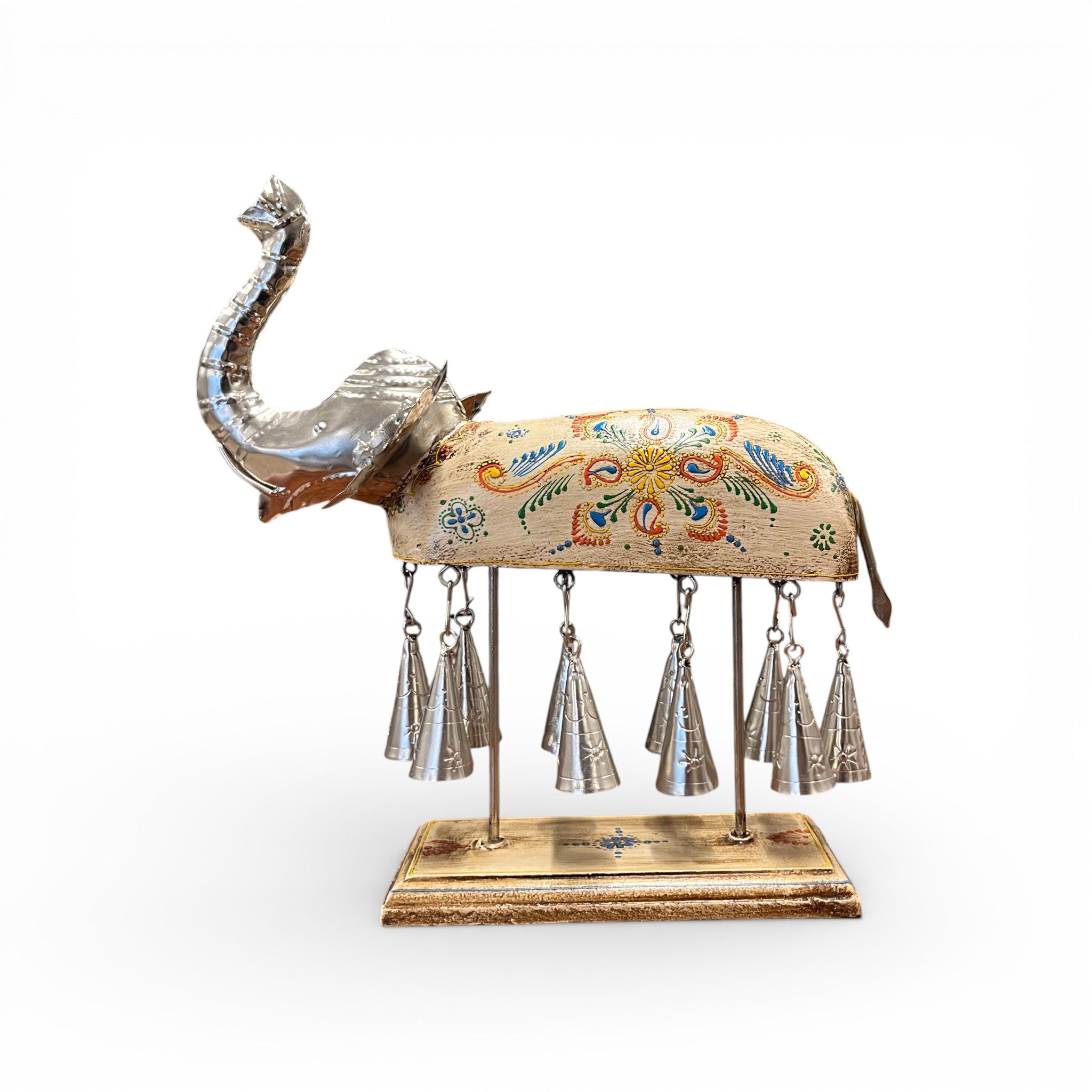 Hand painted Elephant Figurine with Bells - White