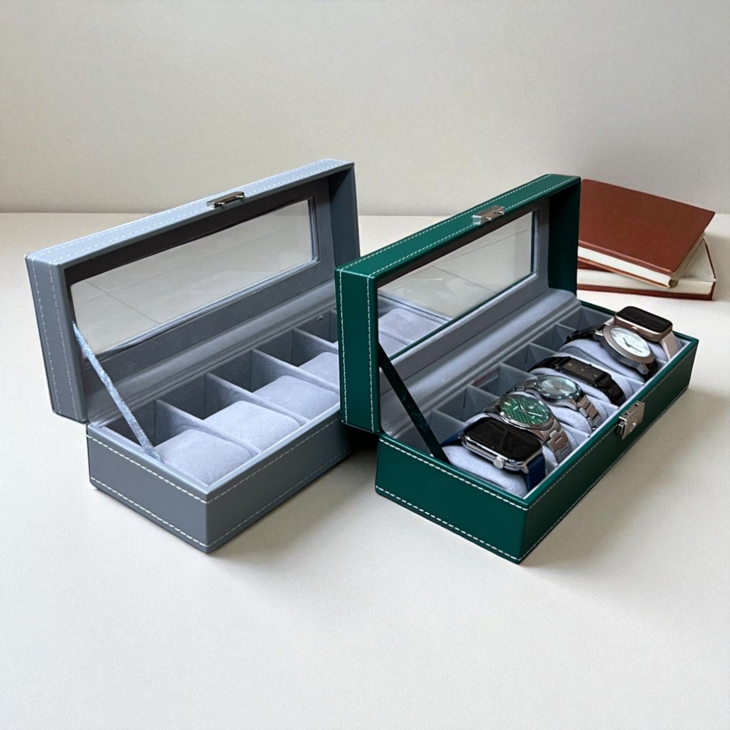 6 Slot Leather Watch Box - Green